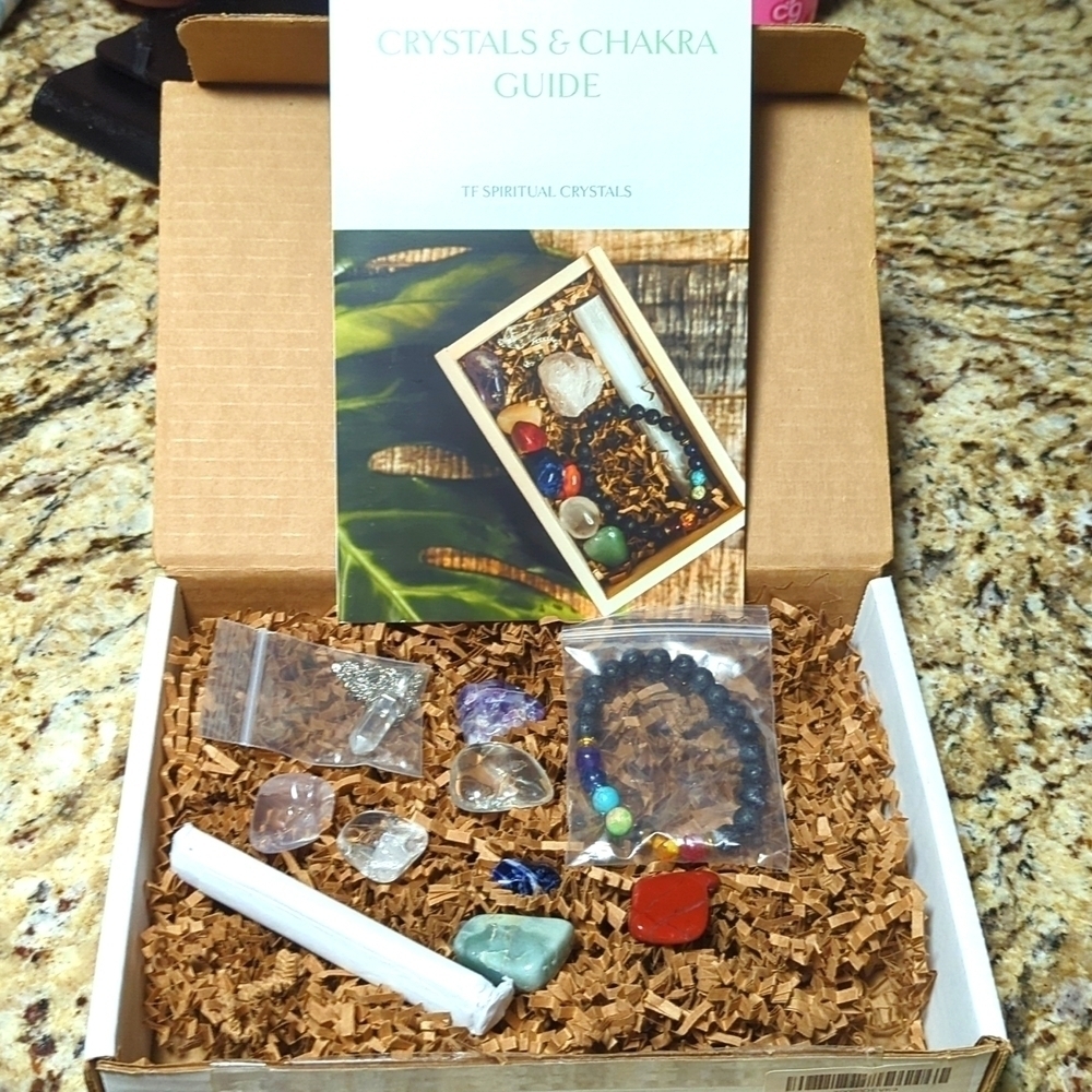 Chakra starter gift box crystals gemstones and selenite